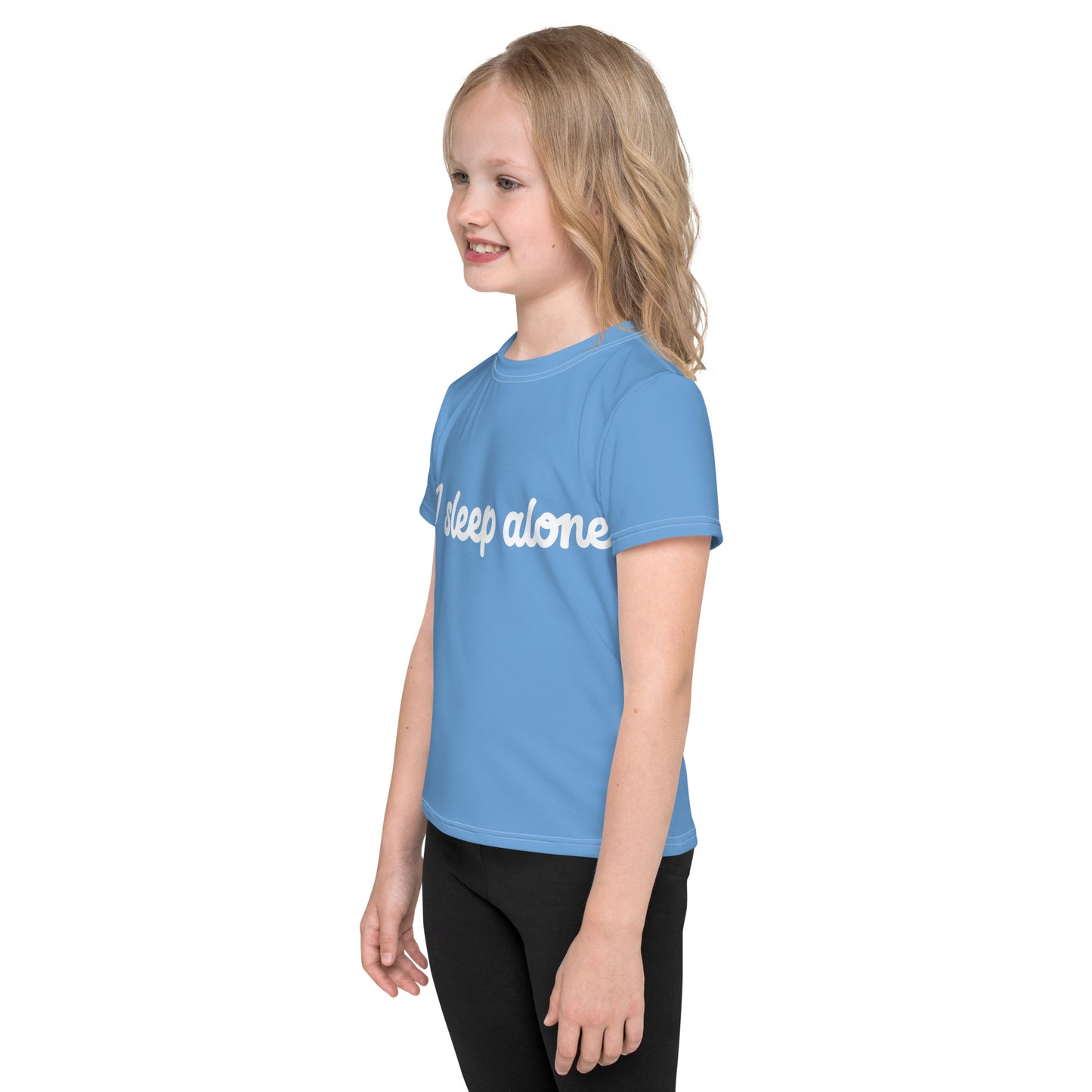 "I sleep alone" Kids crew neck t-shirt