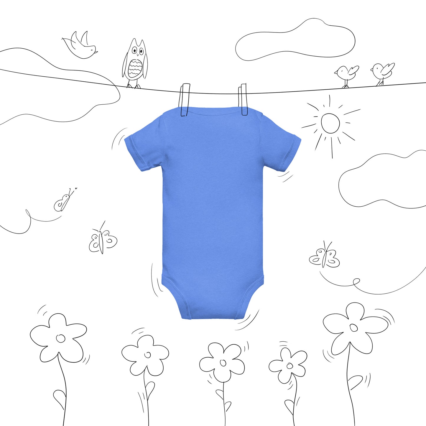 "Big yawn" embroidered baby short-sleeve