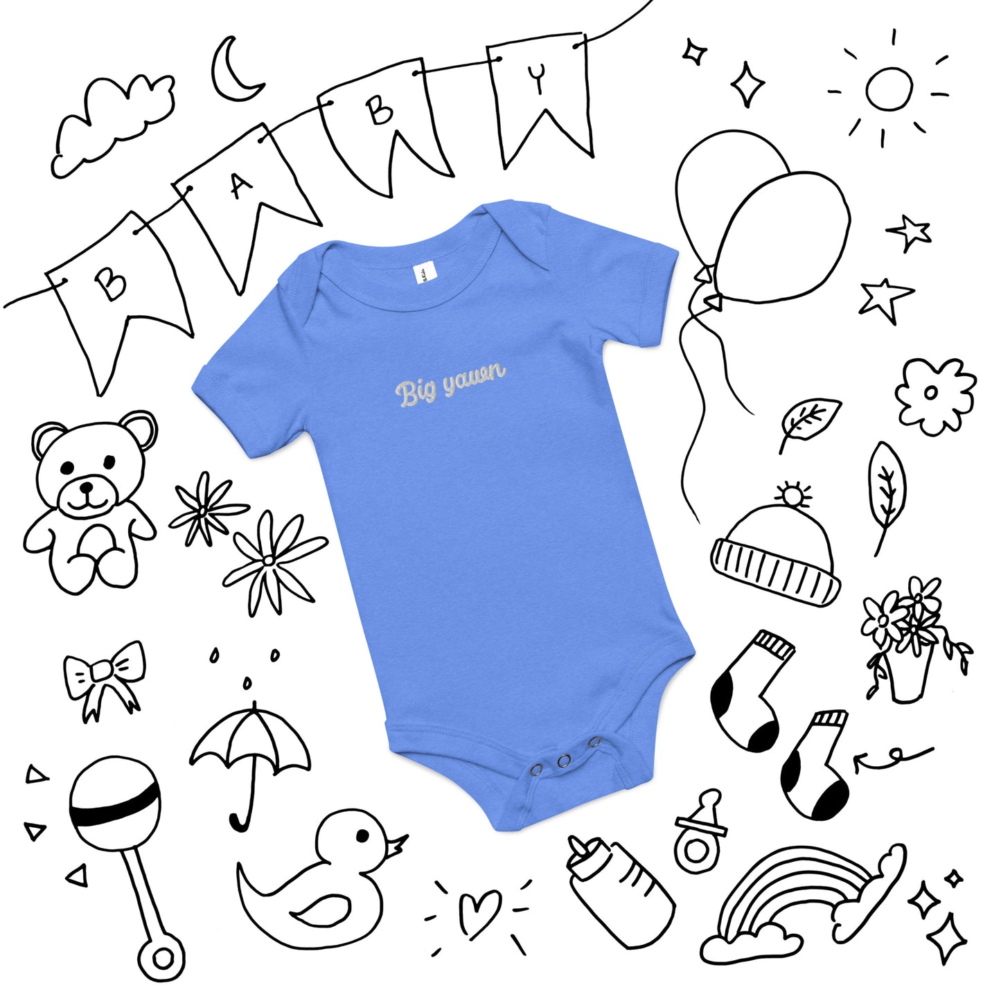 "Big yawn" embroidered baby short-sleeve