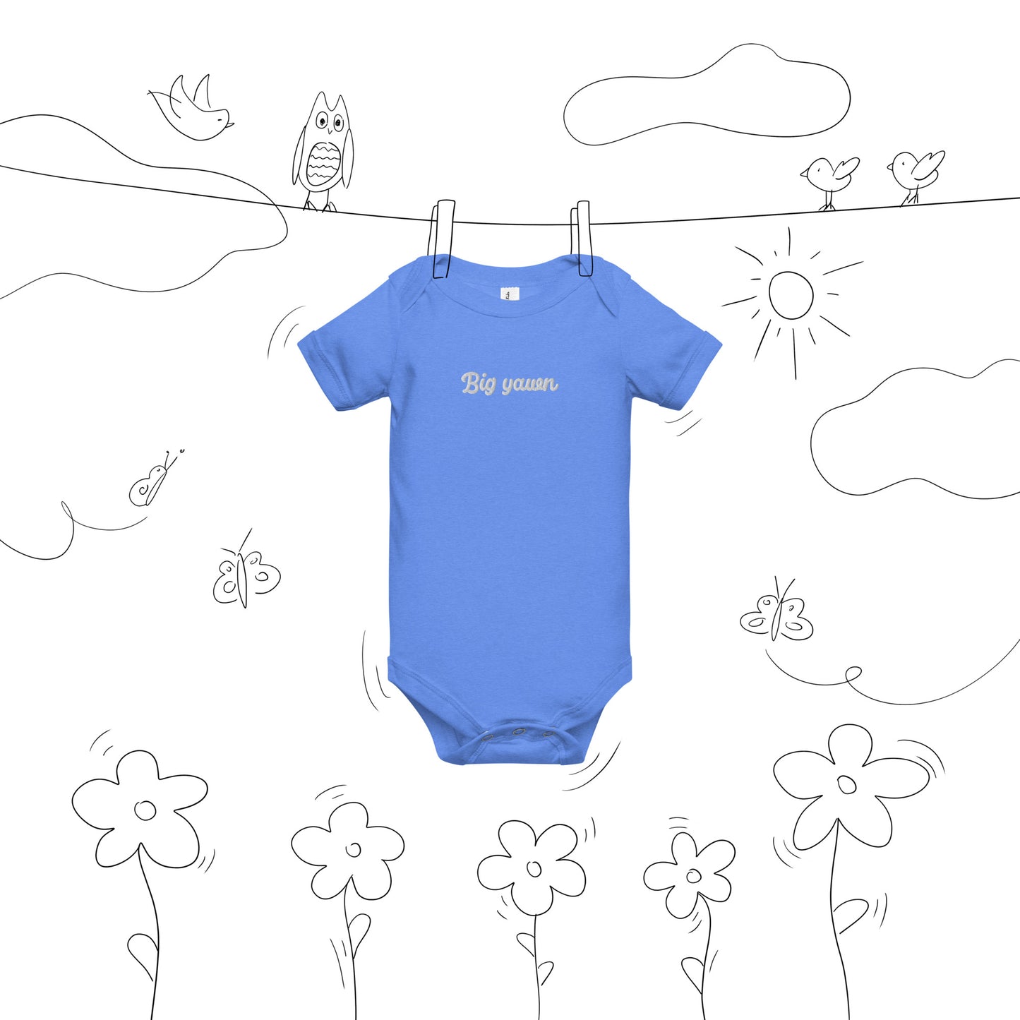 "Big yawn" embroidered baby short-sleeve