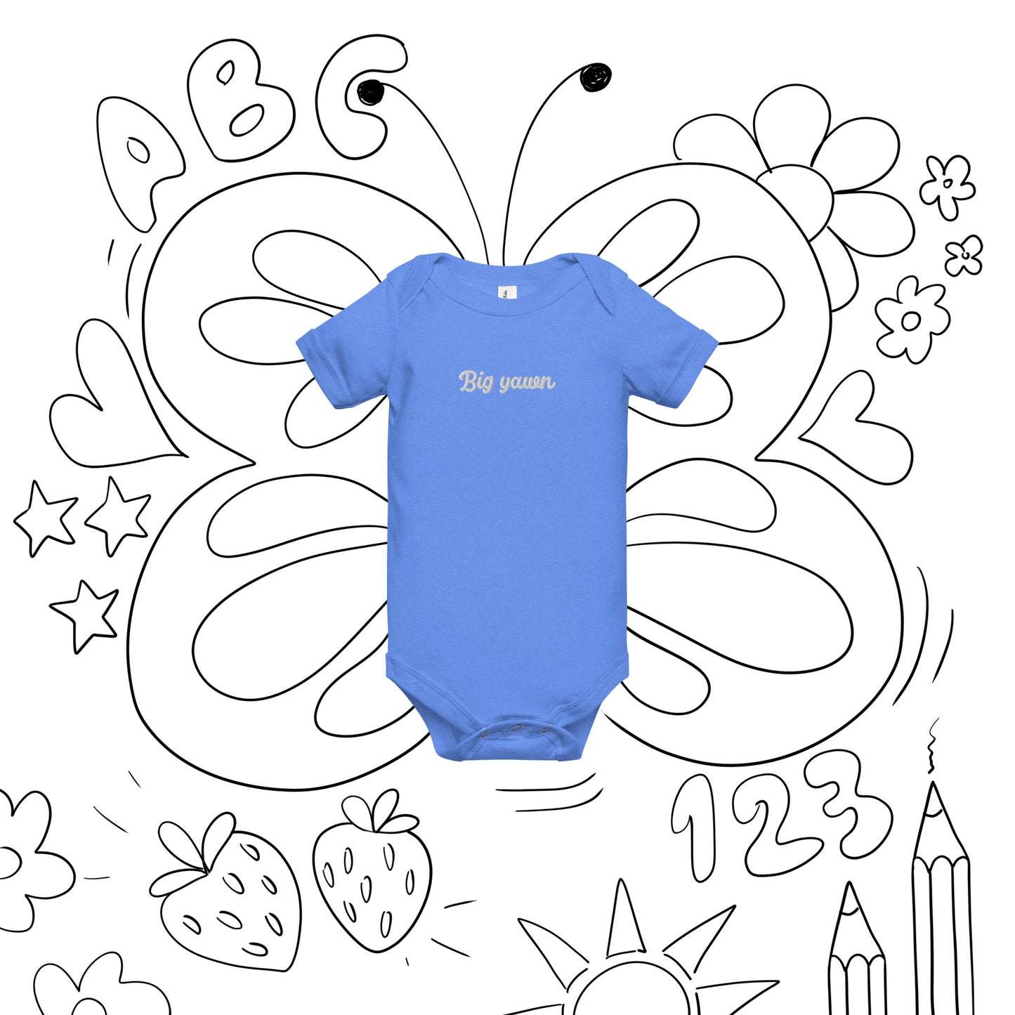 "Big yawn" embroidered baby short-sleeve