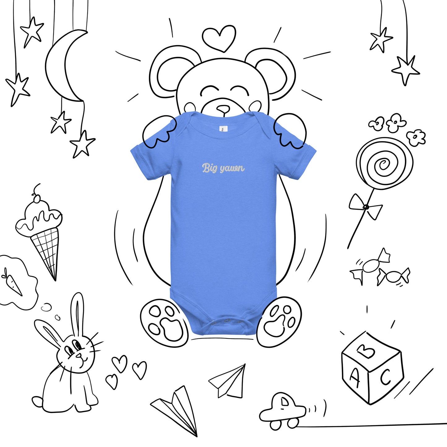 "Big yawn" embroidered baby short-sleeve