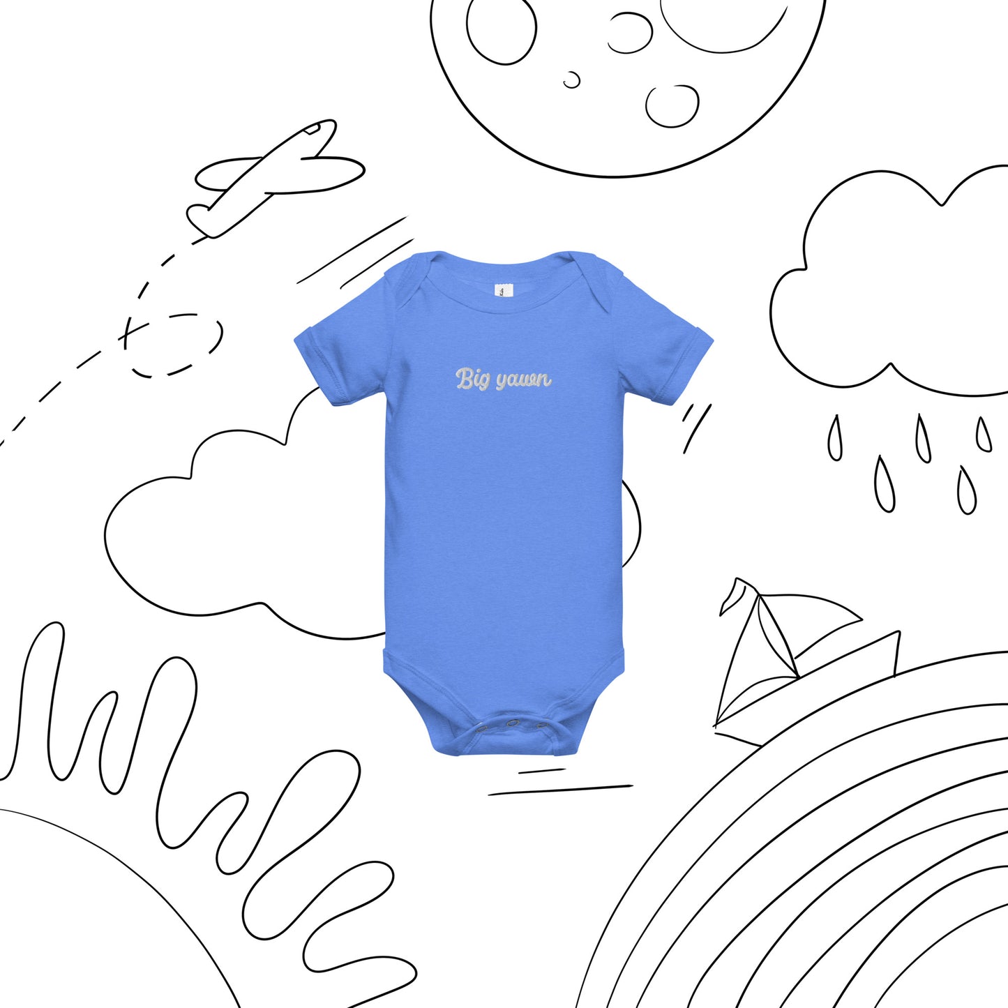 "Big yawn" embroidered baby short-sleeve