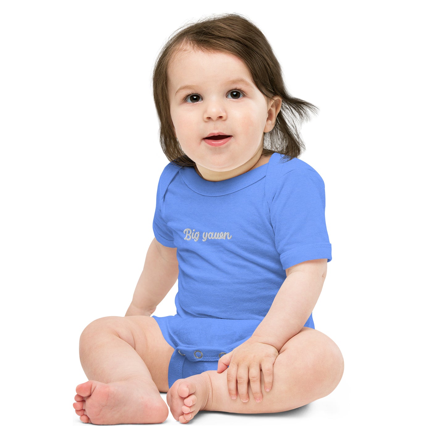 "Big yawn" embroidered baby short-sleeve