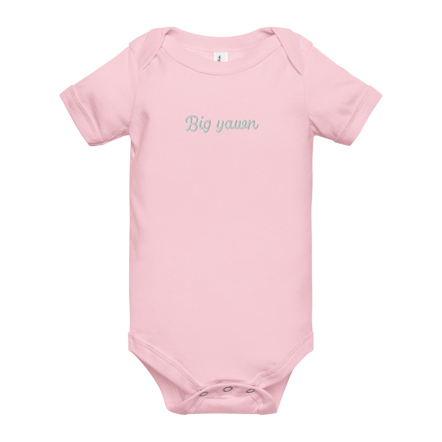 "Big yawn" embroidered baby short-sleeve - pink